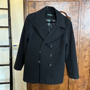 Lauren Ralph Lauren Classic Black Wool Peacoat, Size 12